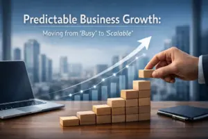 Business growth with wooden blocks