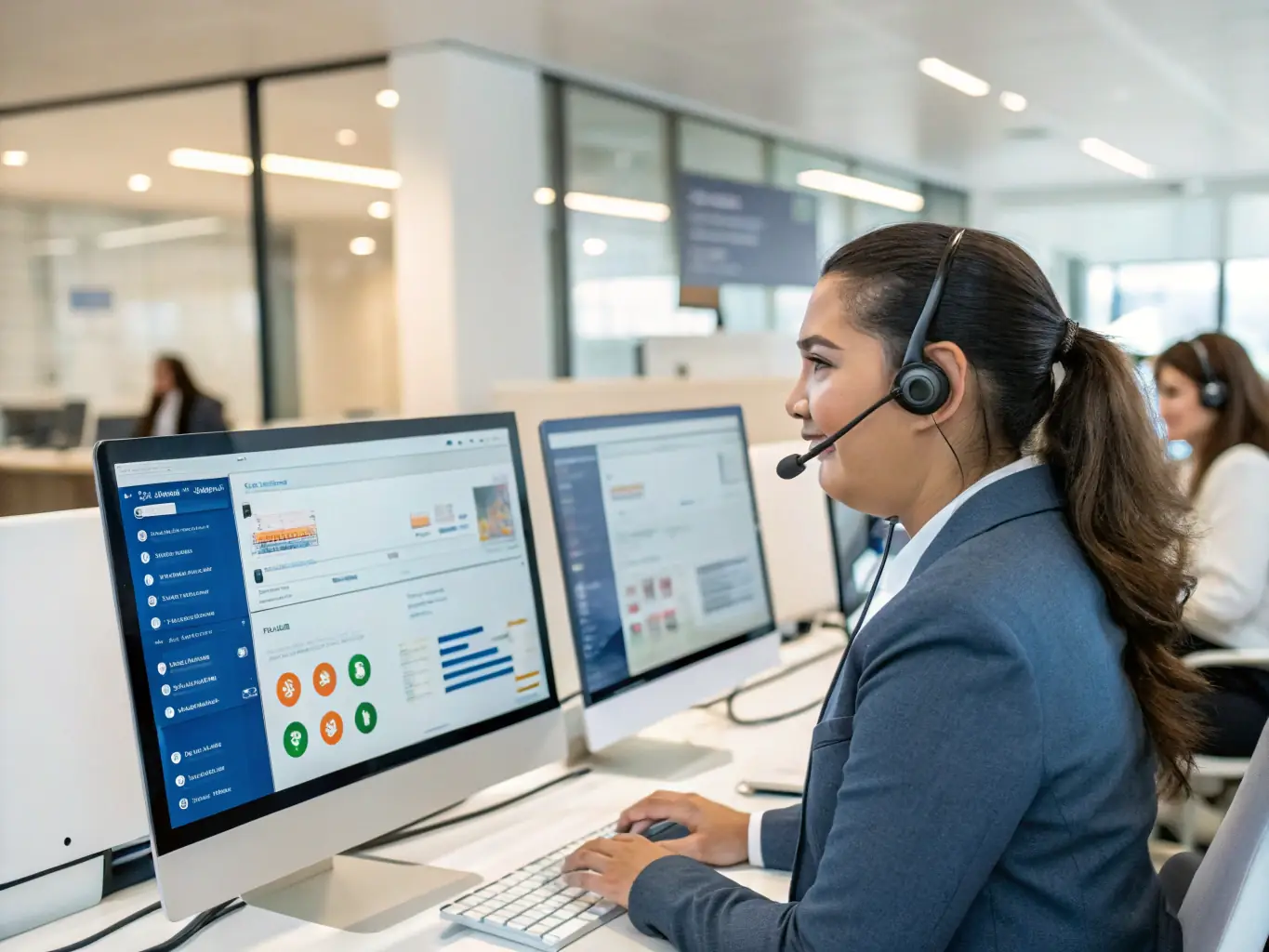 A customer service representative efficiently managing and responding to customer inquiries via various channels, highlighting promptness and professionalism.