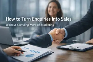 Business handshake and marketing presentation